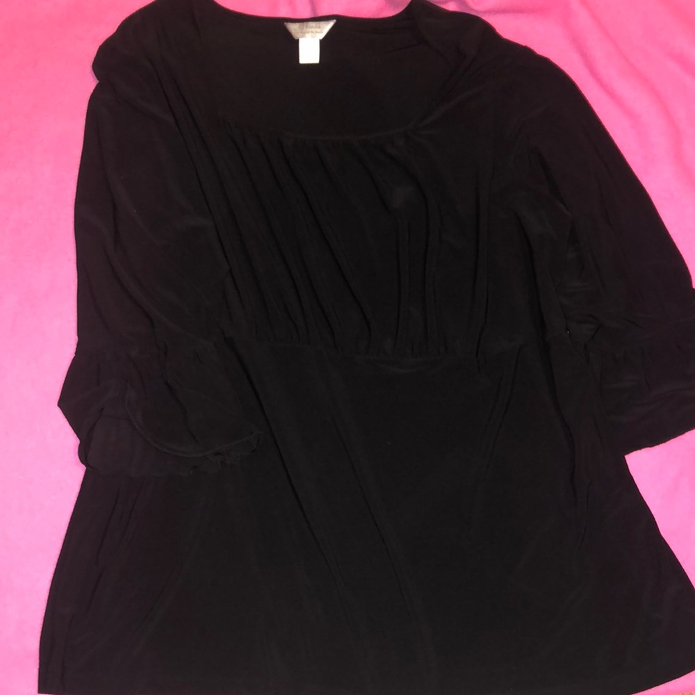 CJ Banks, 3/4 length sleeved, black top.